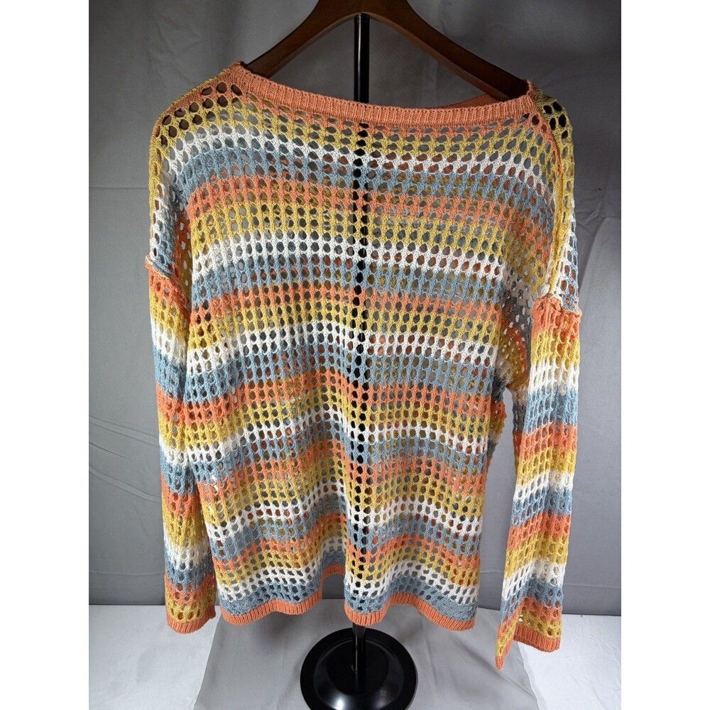Women’s Striped Open Knit Crochet Sweater, Unbranded Medium